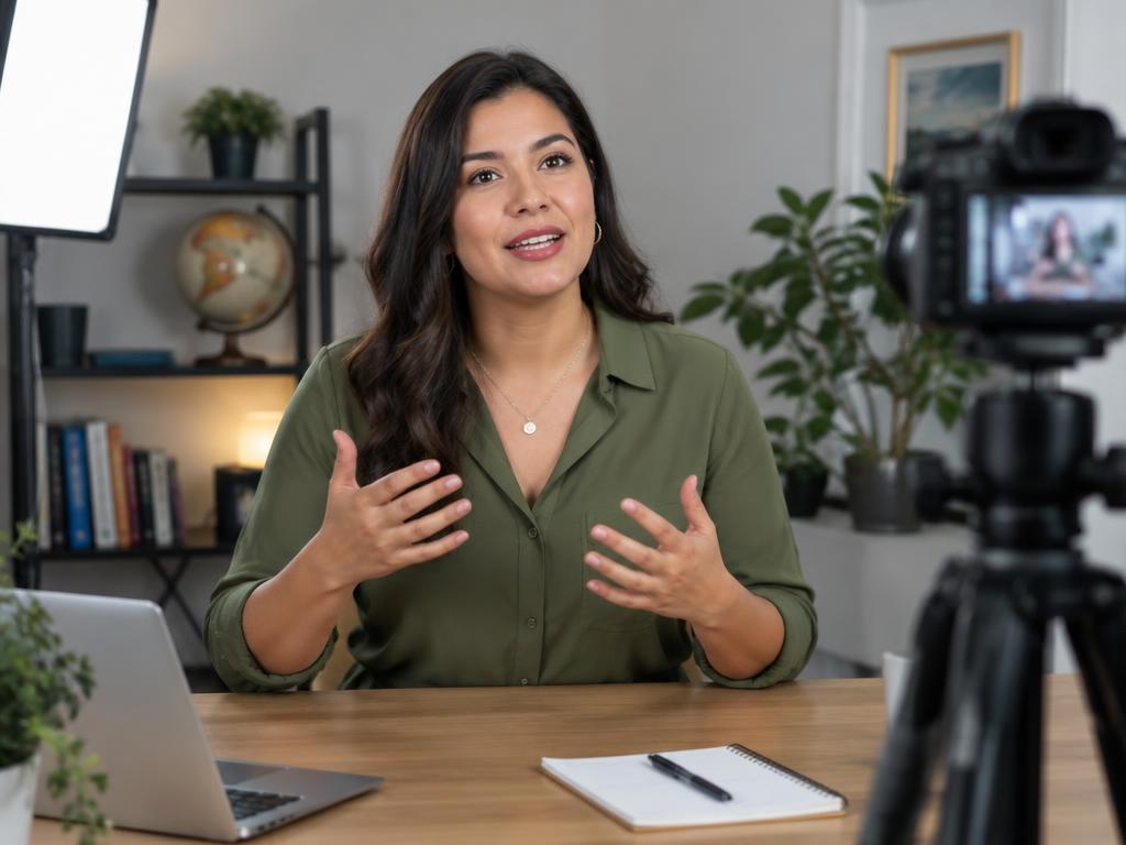 An educational content creator recording a teaching video on camera